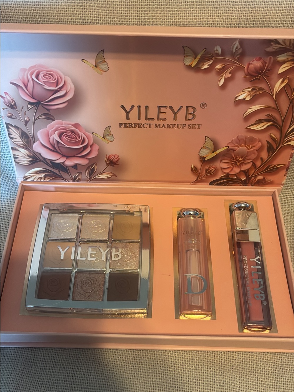 Women Makeup Set - Pink Eyeshadow & Lip Gloss Trio